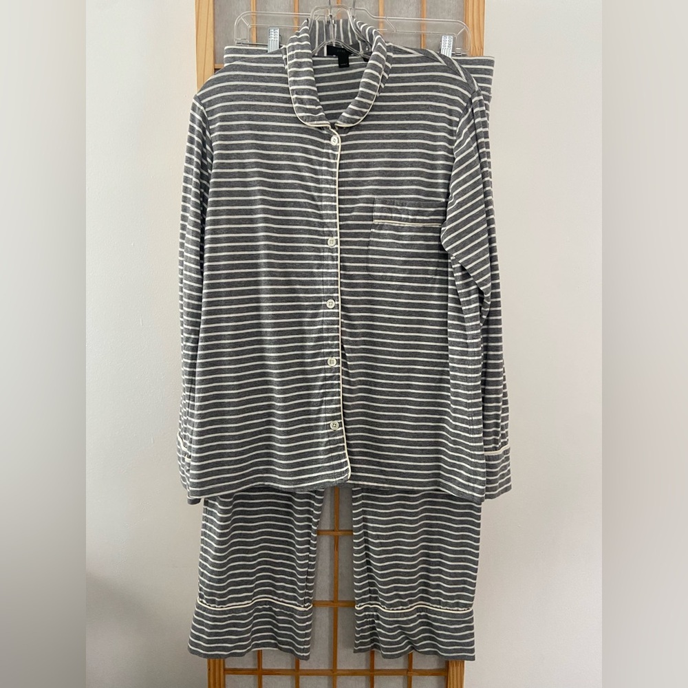 J. Crew Women's Gray Striped Pajama Set
